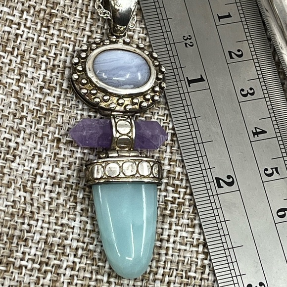 Vintage Whitney Kelly Sterling Silver Pendant w/ Agate, Amethyst & Chalcedony - Picture 11 of 17